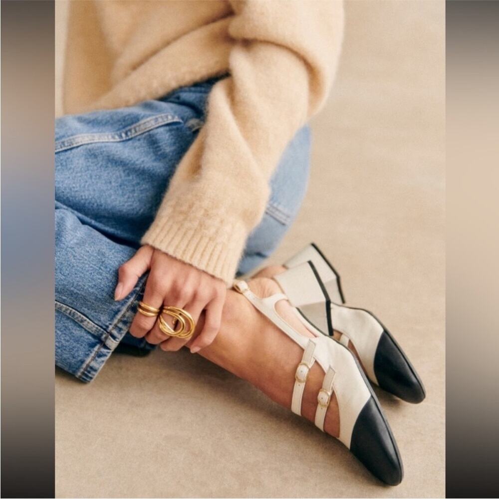 NWB Sezane PAULA BABIES Ecru white Black toe mid-height heels 38 - Picture 4 of 15
